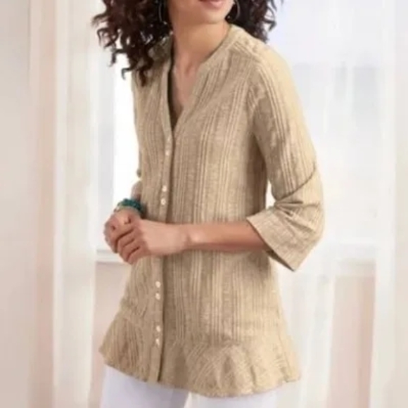 Soft Surroundings Tan Textured Blouse With Ruffle Bottom 3x - Picture 1 of 5